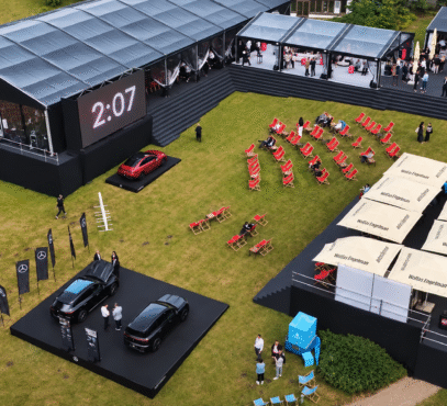 Aerial view of a car showcase
